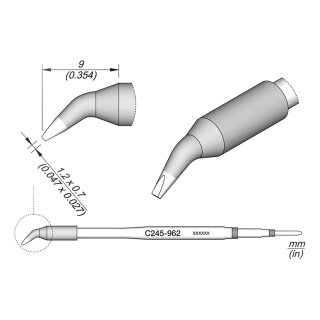 JBC C245-962 Soldering Tip 1.2 x 0.7 mm Chisel Bent