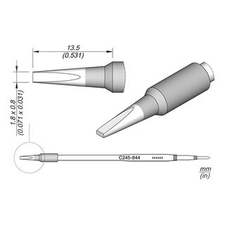 JBC C245-844 Soldering Tip 1.8 x 0.8 mm Chisel Straight, Long