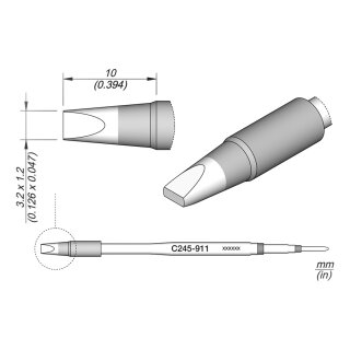 JBC C245-911 Soldering Tip 3.2 x 1.2 mm Chisel Straight