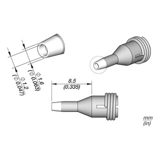 JBC C360-004 Desoldering Tip  1.2 / 1.6 mm Nozzle Straight