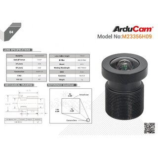 Arducam LN033 90 Degree Wide Angle 1/2.3 M12 Lens with Lens Adapter for Raspberry Pi High Quality Camera