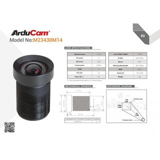 Arducam LN023 M23430M14 M12 S-Mount Lens with Adapter for HQ Camera, 1/2.3 6mm