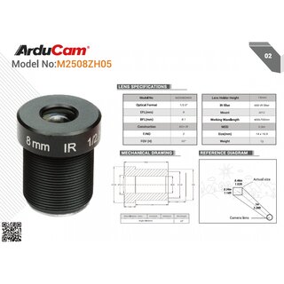 Arducam LN035 M2508ZH05 M12 S-Mount Lens with Adapter for HQ Camera, 1/2.5 8mm