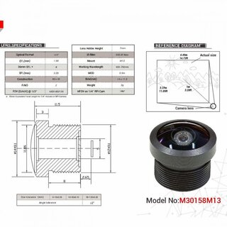 Arducam LN019 1/3 M12 Mount 1.58mm Focal Length Fisheye Lens M30158M13