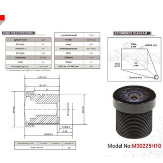Arducam LN017 1/3 M12 mount 2.3mm Focal Length Lens M30225H10