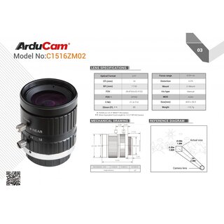 Arducam LN045 C-Mount Lens for Raspberry Pi High Quality Camera