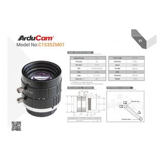 Arducam LN047 C-Mount Lens for Raspberry Pi High Quality Camera