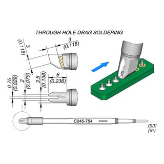 JBC C245-754 Drag Soldering Tip 0.75 mm Fork