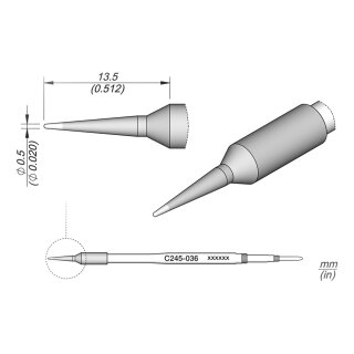 JBC C245-036 Soldering Tip Ø0.5 mm Conical Straight