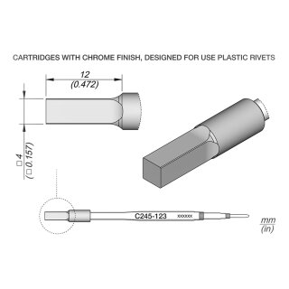 JBC C245-123 Welding Soldering Tip 4.0 x 12.0 mm Special Shape