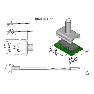JBC C245-215 SMD Desoldering Tip 9.5 x 18 mm Dual In-Line