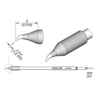 JBC C245-234 Soldering Tip 0.4 mm Conical Bent, Long