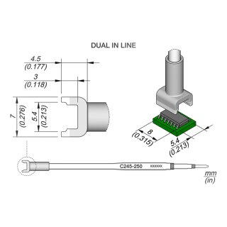 JBC C245-250 SMD Desoldering Tip 5.4 x 8.0 mm Dual In-Line