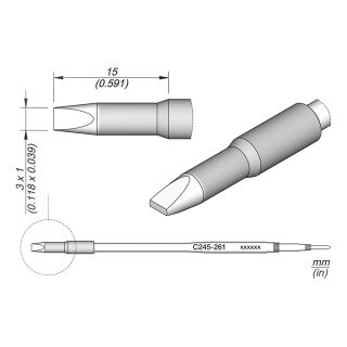 JBC C245-261 Soldering Tip 3.0 x 1.0 mm Chisel Straight, Long