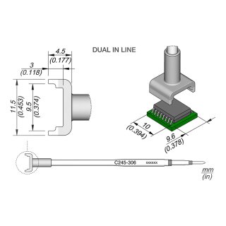 JBC C245-306 SMD Desoldering Tip 9.6 x 10 mm Dual In-Line