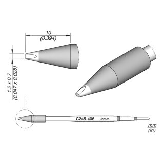 JBC C245-406 Soldering Tip 1.2 x 0.7 mm Chisel Straight