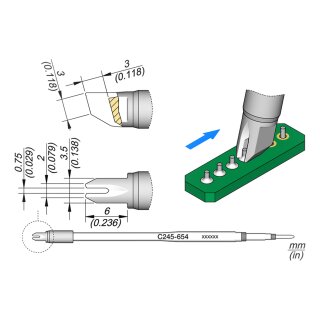 JBC C245-654 Drag Soldering Tip 0.75 mm Fork