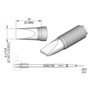 JBC C245-755 Soldering Tip 4.0 x 0.8 mm Chisel Straight
