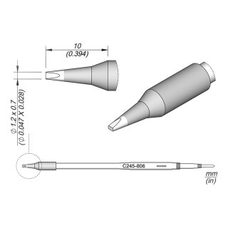 JBC C245-806 Soldering Tip 1.2 x 0.7 mm Chisel Straight, Long