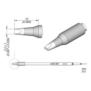 JBC C245-807 Soldering Tip 2.2 x 1.0 mm Chisel Straight, Long