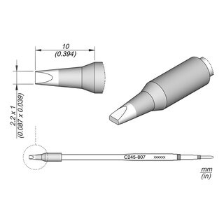 JBC C245-807 Soldering Tip 2.2 x 1.0 mm Chisel Straight, Long