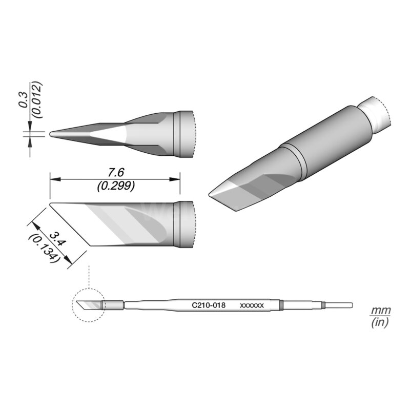 JBC C210-018 Soldering Tip 3.4 x 0.3 mm Blade, 56.90
