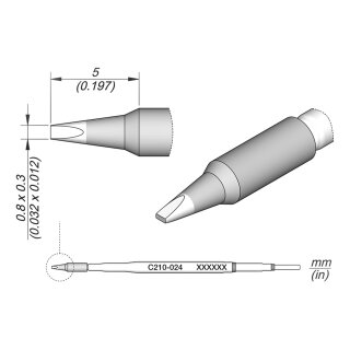 JBC C210-024 Soldering Tip 0.8 x 0.3 mm Chisel Straight
