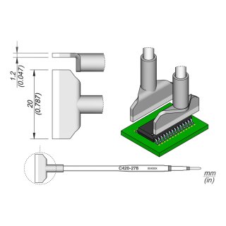 JBC C420-278 Ltspitze 20,0 mm Dual In-Line gerade