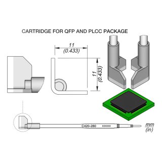 JBC C420-280 Soldering Tip 11.0 mm QFP/PLCC Straight