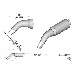JBC C470-034 Soldering Tip 3.5 x 1.5 mm Chisel Bent