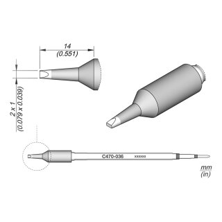 JBC C470-036 Soldering Tip 2.0 x 1.0 mm Chisel Straight
