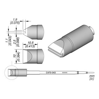 JBC C470-043 Soldering Tip 10 x 2.5 mm Special Shape Straight