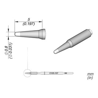 JBC C105-107 Soldering Tip  0.8 mm Conical Straight