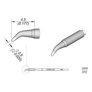 JBC C105-110 Soldering Tip  0.5 mm Conical Bent