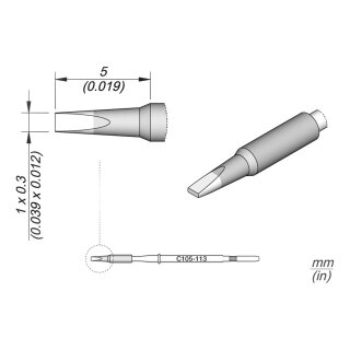 JBC C105-113 Soldering Tip 1.0 x 0.3 mm Chisel Straight