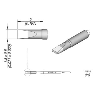 JBC C105-114 Soldering Tip 1.8 x 0.5 mm Chisel Straight