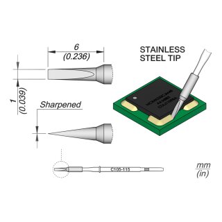 JBC C105-115 Soldering Tip 1.0 mm Chisel Straight