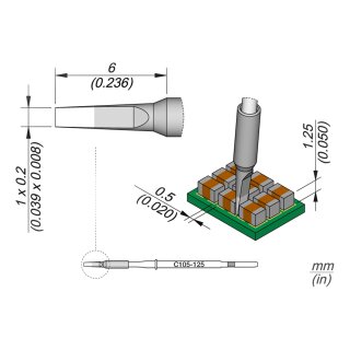 JBC C105-125 Soldering Tip 0.6 x 0.3 mm Chisel Straight