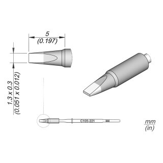JBC C105-221 Soldering Tip 1.3 x 0.3 mm Chisel Straight