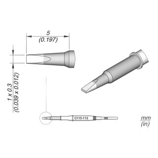 JBC C115-113 Soldering Tip 1.0 x 0.3 mm Chisel Straight