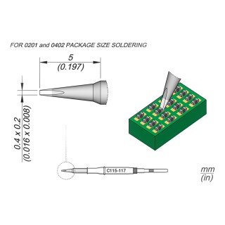 JBC C115-117 Lötspitze 0,4 x 0,2 mm Meißel gerade