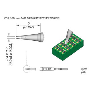 JBC C115-117 Soldering Tip 0.4 x 0.2 mm Chisel Straight