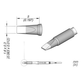 JBC C115-222 Soldering Tip 1.6 x 0.3 mm Chisel Straight