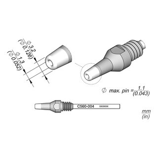 JBC C560-004 Desoldering Tip  1.3 / 3.2 mm Nozzle Straight