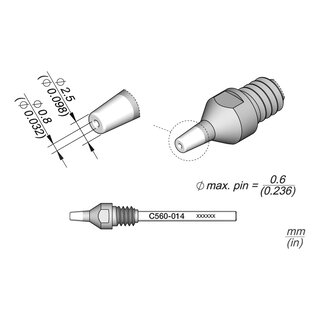 JBC C560-014 Desoldering Tip  0.8 / 2.5 mm Nozzle Straight