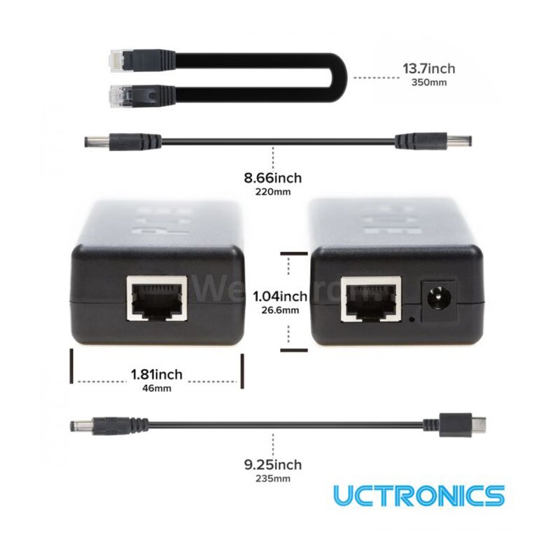 Splitter PoE Gigabit UCTRONICS 2 In 1 5V 3A - USB-C E Micro USB, IEEE 802.3af/at, Per Raspberry Pi E Telecamere IP