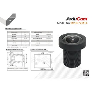 Arducam LN056 140 Degree Ultra Wide Angle 1/2.3? M12 Lens with Lens Adapter for Raspberry Pi High Quality Camera