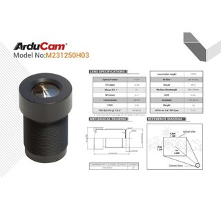 Arducam LN058 30 Degree 1/2.3 M12 Lens with Lens Adapter for Raspberry Pi High Quality Camera