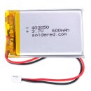 Soldered 333279 Lithium-Akku 600 mAh 3,7 V
