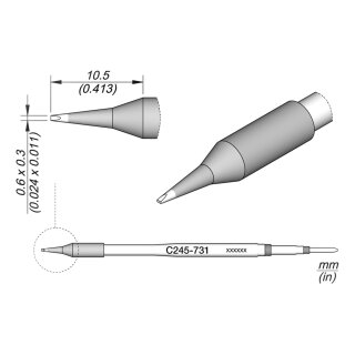 JBC C245-731 Soldering Tip 0.6 x 0.3 mm Chisel Straight
